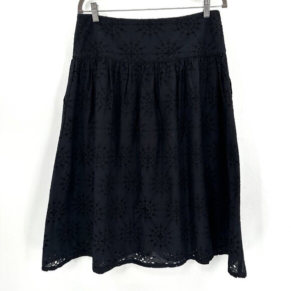 Sundance Roslin A-line Button Front Eyelet Black High Rise Floral Small Skirt - Picture 3 of 7
